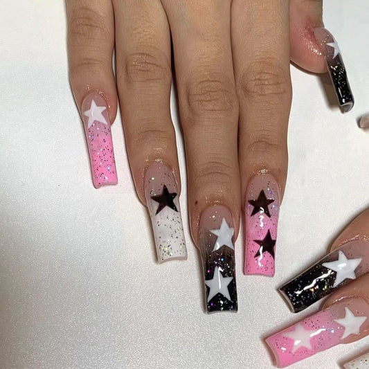 Mandarin Duck Color Gradient Pentagram Sweet Girl Nail Stickers